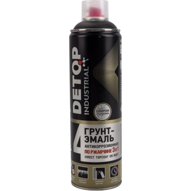 Detop RAL 9004 DETOP №4 - Rust primer-enamel 3 in 1 - Black - Aerosol DTI-A07721 – buy in Astana | carpaint.kz